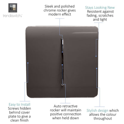 Trendi Switch 1 Gang Retractive Doorbell Switch in Dark Mocha Brown