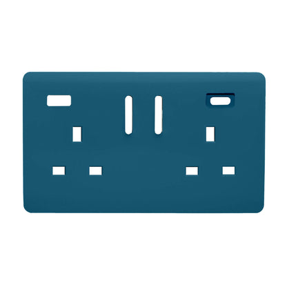 Trendi Switch 2 Gang Type A&C USB Spare Faceplate For Modern Designer Plug Socket in Ocean Blue