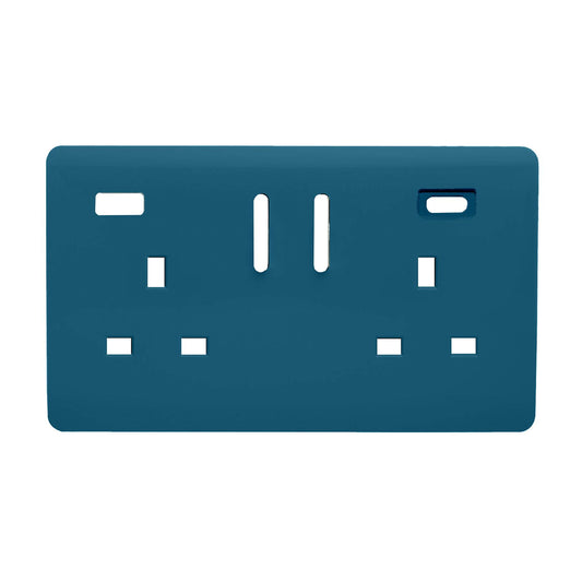Trendi Switch 2 Gang Type A&C USB Spare Faceplate For Modern Designer Plug Socket in Ocean Blue