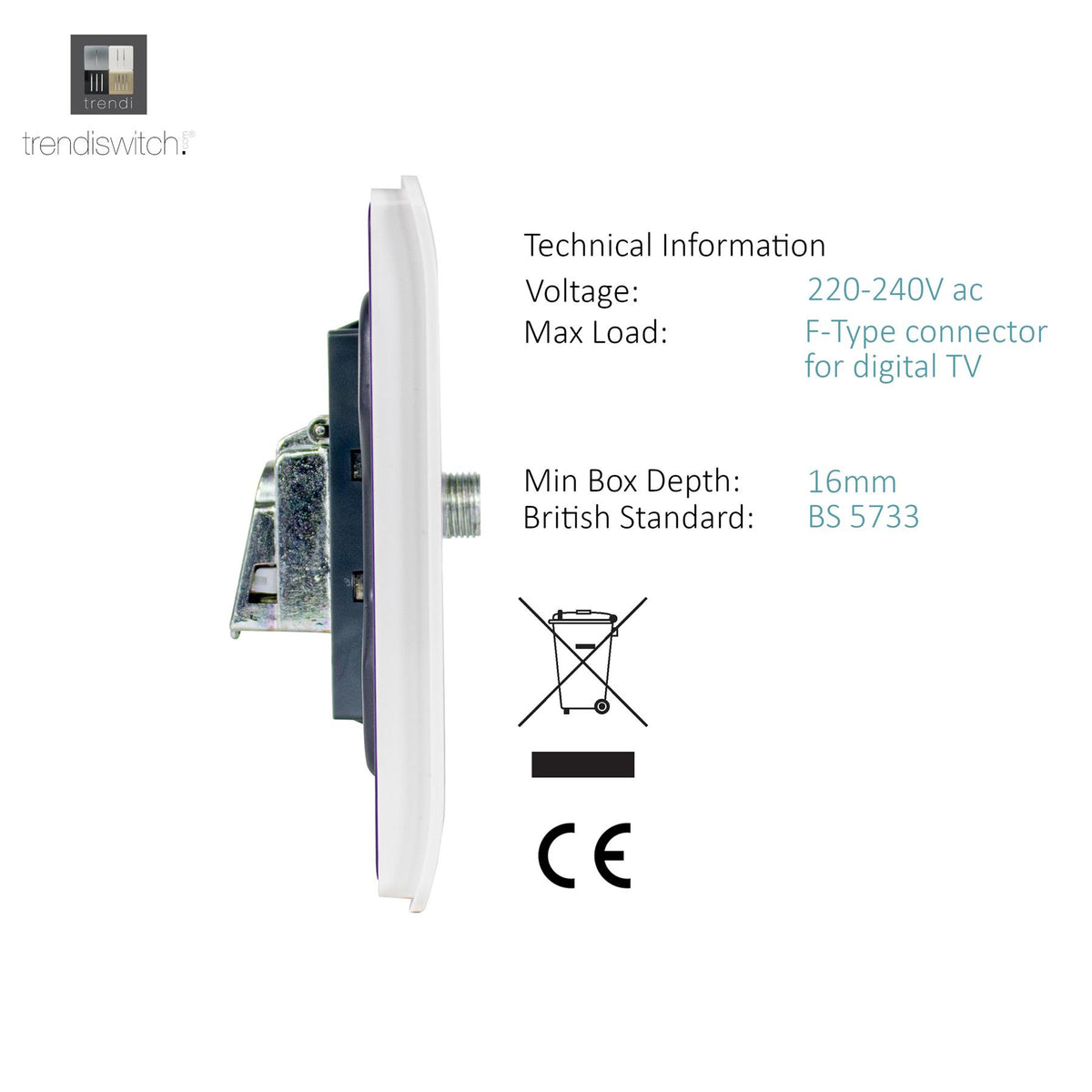Trendi Switch TV Co-Axial & F-Type Satellite Socket in Ice White