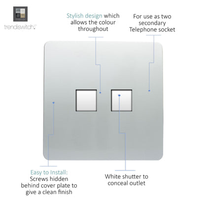 Trendi Switch 2 Gang Cat 3 Telephone Slave Socket in Platinum Silver