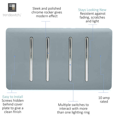 Trendi Switch 4 Gang 1 or 2 Way Light Switch in Cool Grey