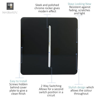 Trendi Switch 1 Gang 1 or 2 way Rocker Light Switch in Matt Black