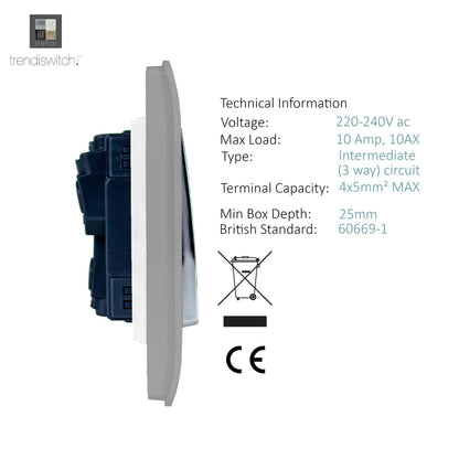 Trendi Switch 2 Gang Rocker Light Switch (1x 1 or 2 way & 1x Intermediate)in Light Grey