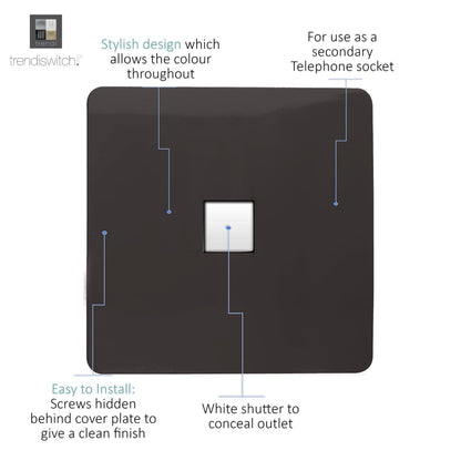 Trendi Switch 1 Gang Cat 3 Telephone Slave Socket in Dark Mocha Brown