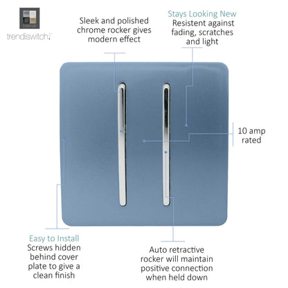 Trendi Switch 2 Gang Retractive Doorbell Switch in Sky Blue