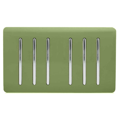 Trendi Switch 6 Gang 1 or 2 Way Light Switch in Moss Green