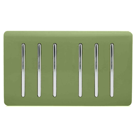 Trendi Switch 6 Gang 1 or 2 Way Light Switchin Moss Green