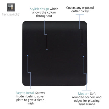 Trendi Switch Single Blanking Plate in Matt Black