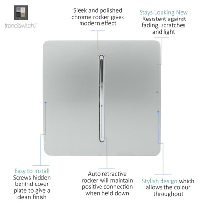 Trendi Switch 1 Gang Retractive Doorbell Switch in Platinum Silver