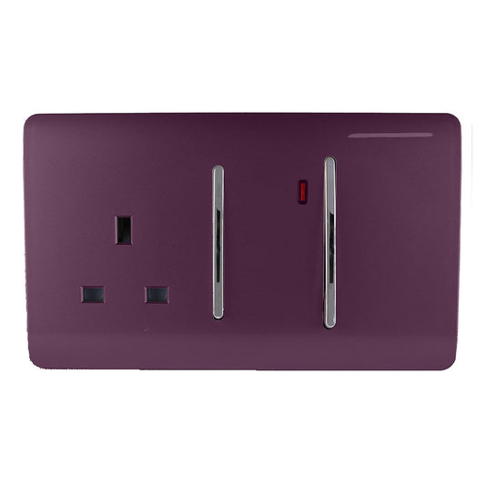 Trendi Switch 45 Amp Cooker Switch & 13 Amp Plug Socket with Neonin Plum Purple