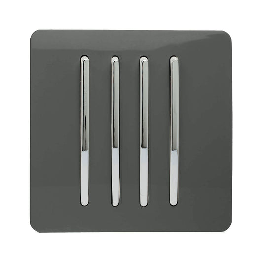 Trendi Switch 4 Gang 1 or 2 way Rocker Light Switchin Charcoal Grey