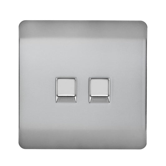 Trendi Switch 2 Gang RJ45 Cat 6 Modern Designer PC Ethernet Socketin Brushed Steel