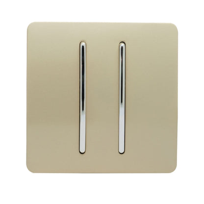 Trendi Switch 2 Gang Intermediate Rocker Light Switch in Champagne Gold