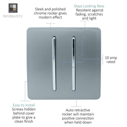 Trendi Switch 2 Gang Retractive Home Automation Switch in Cool Grey