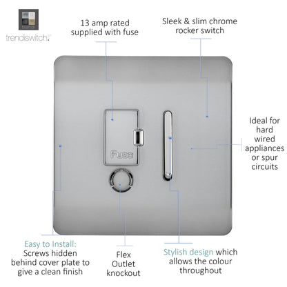 Trendi Switch 13 Amp Fused Spur with Flex Outlet in Brushed Steel
