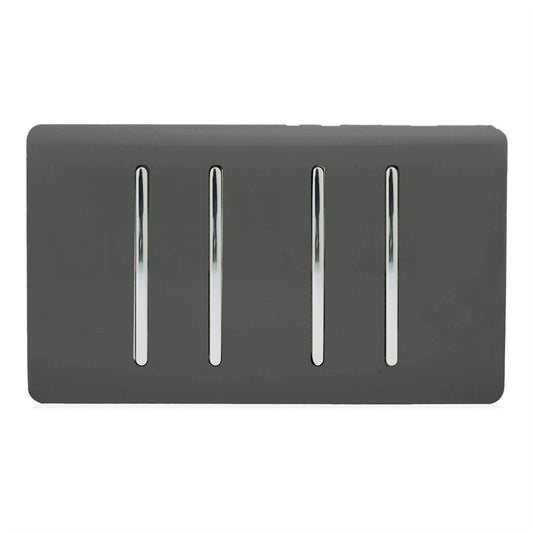 Trendi Switch 4 Gang 1 or 2 Way Light Switchin Charcoal Grey