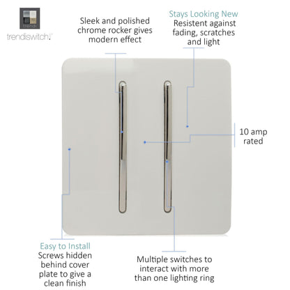 Trendi Switch 2 Gang Rocker Light Switch (1x 1 or 2 way & 1x Intermediate)in Brushed Steel