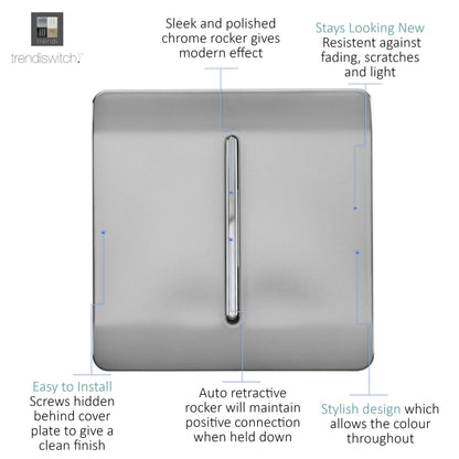 Trendi Switch 1 Gang Retractive Doorbell Switch in Brushed Steel