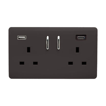 Trendi Switch 2 Gang USB 3100mA Type A & C USB Plug Socket in Dark Mocha Brown