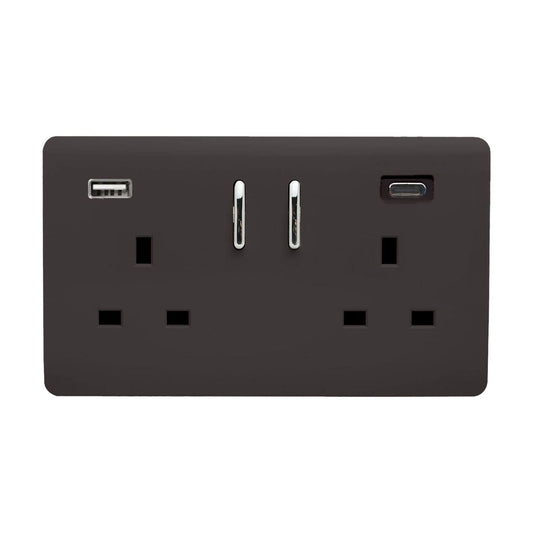 Trendi Switch 2 Gang USB 3100mA Type A & C USB Plug Socketin Dark Mocha Brown