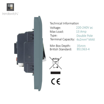 Trendi Switch 13 Amp Fused Spur with Flex Outlet in Cool Grey