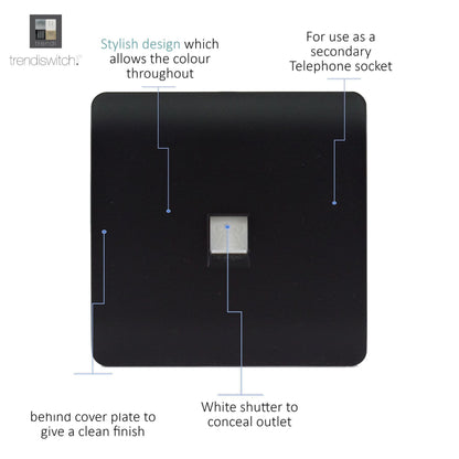 Trendi Switch 1 Gang Cat 3 Telephone Slave Socket in Matt Black