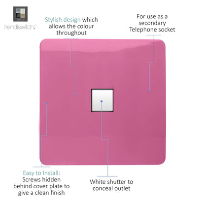 Trendi Switch 1 Gang Cat 3 Telephone Slave Socket in Candy Pink