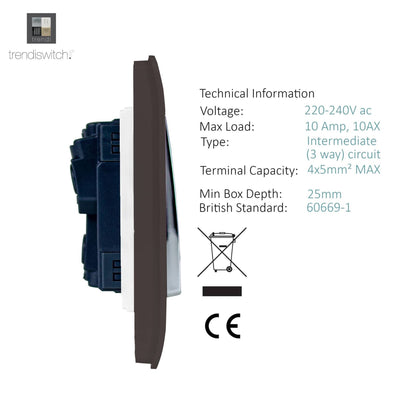 Trendi Switch 2 Gang Intermediate Rocker Light Switch in Dark Mocha Brown