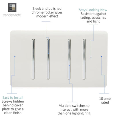Trendi Switch 4 Gang Light Switch (2x 1 or 2 Way & 2 x Intermediate)in Copper
