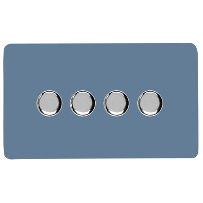 Trendi 4 Gang 2 Way 240V 100w LED Dimmer Screwless Raised Front Plate Plastic Artistic Modern Glossy 10 Amp Chrome Single Electrical Wall Light Switch in Sky - ART-4LDMSK