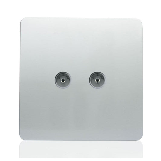 Trendi Switch 2 Gang Female Co-Axial Television Socketin Platinum Silver