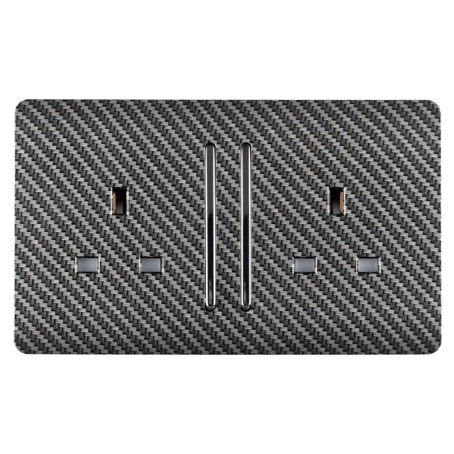 Trendi Switch 2 Gang Long Switched Plug Socketin Carbon Fibre