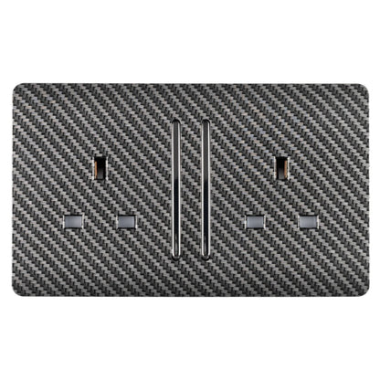 Trendi Switch 2 Gang Long Switched Plug Socket in Carbon Fibre