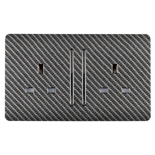 Trendi Switch 2 Gang Long Switched Plug Socketin Carbon Fibre