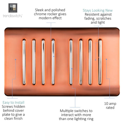 Trendi Switch 8 Gang 1 or 2 Way Light Switch in Copper