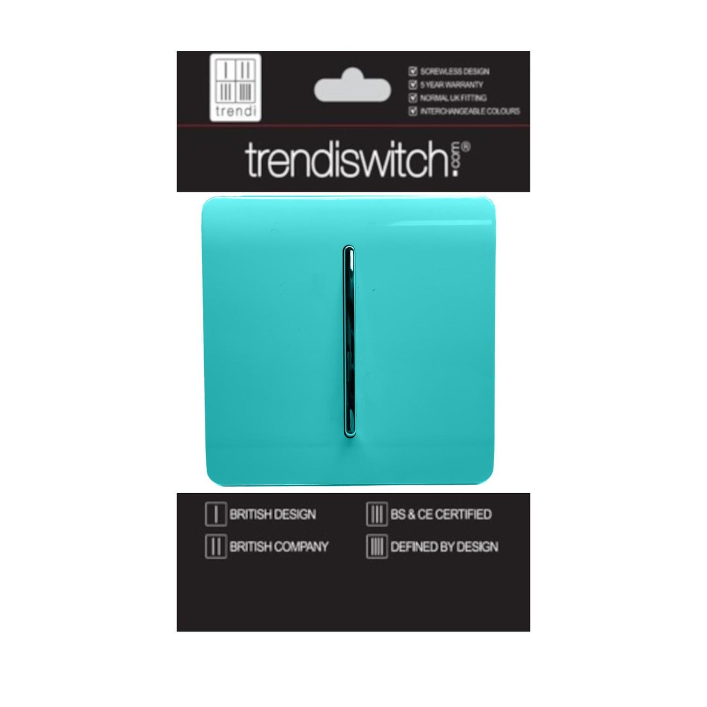 Trendi Switch 1 Gang 1 or 2 way Rocker Light Switch in Bright Teal