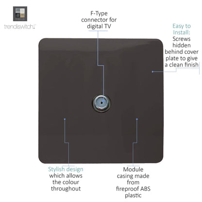 Trendi Switch 1 Gang Male F-Type Satellite Television Socket in Dark Mocha Brown