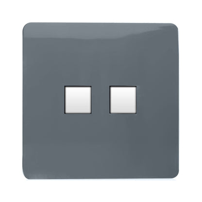 Trendi Switch 2 Gang RJ45 Cat 5e PC Ethernet & Telephone Slave Sockets in Warm Grey