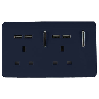Trendi Switch 2 Gang 4 Port USB 2100mA Plug Socket in Navy Blue