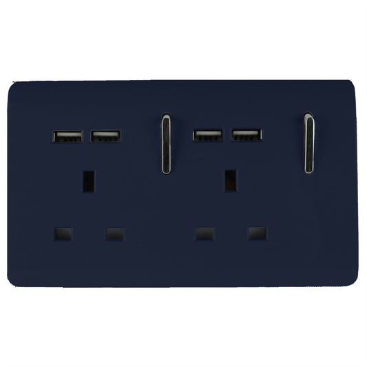 Trendi Switch 2 Gang 4 Port USB 2100mA Plug Socketin Navy Blue