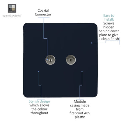 Trendi Switch 2 Gang Female Co-Axial Television Socket in Navy Blue