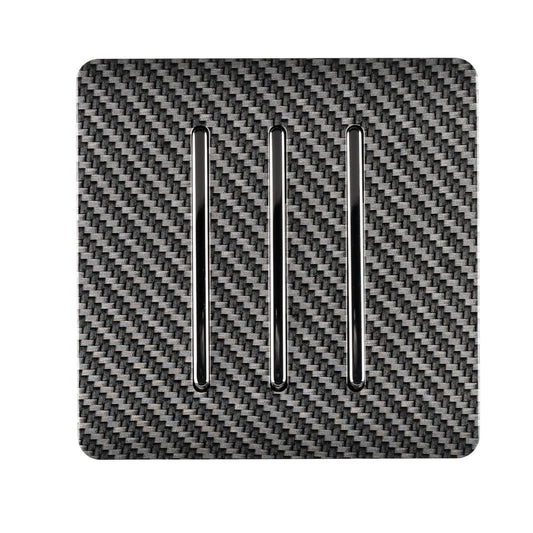 Trendi Switch 3 Gang 1 or 2 way Rocker Light Switchin Carbon Fibre