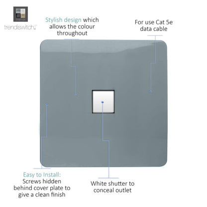 Trendi Switch 1 Gang RJ45 Cat 5e PC Ethernet Socket in Cool Grey