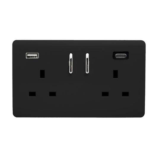 Trendi Switch 2 Gang USB 45W Type A & C USB Plug Socket in Matt Black