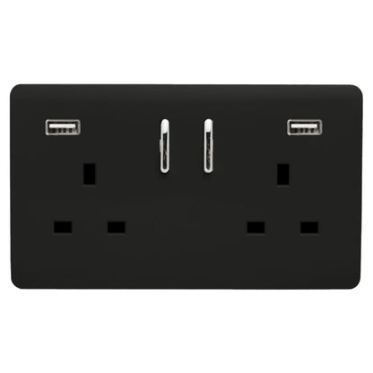 Trendi Switch 2 Gang USB 3100mA Plug Socket in Piano Black