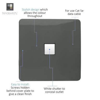 Trendi Switch 1 Gang RJ45 Cat 5e PC Ethernet Socket in Charcoal Grey