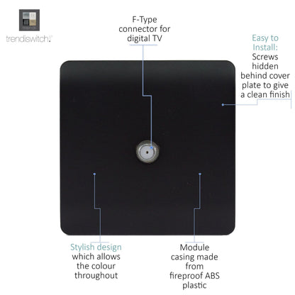 Trendi Switch 1 Gang Male F-Type Satellite Television Socket in Matt Black