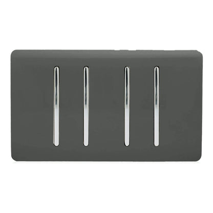 Trendi Switch 4 Gang Intermediate Rocker Light Switch in Charcoal Grey