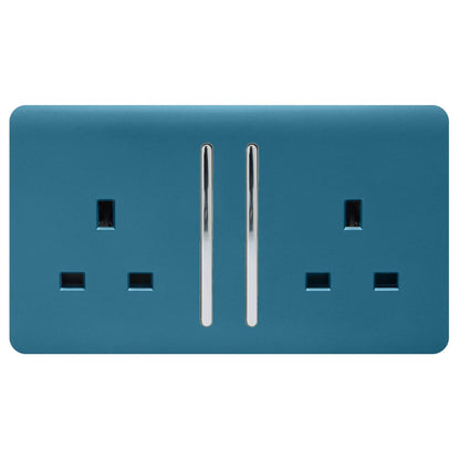 Trendi Switch 2 Gang Long Switched Plug Socket in Ocean Blue